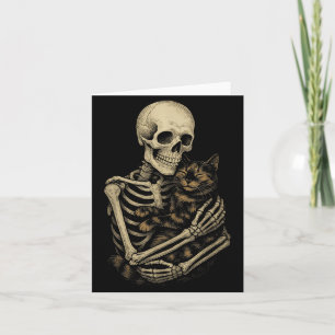 Skeleton Hugging Tortoiseshell Cat Funny Halloween Card