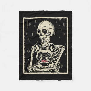 Skeleton Hugs French Bulldog Halloween Dog Lover Fleece Blanket