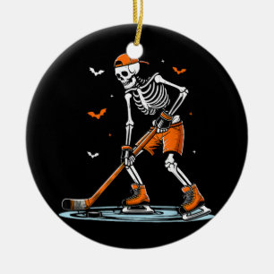 Skeleton Ice Hockey Halloween Boys Funny Halloween Ceramic Tree Decoration