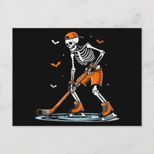 Skeleton Ice Hockey Halloween Boys Funny Halloween Holiday Postcard