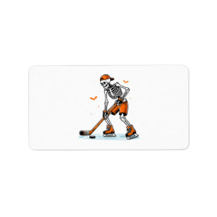 Skeleton Ice Hockey Halloween Boys Funny Halloween Label