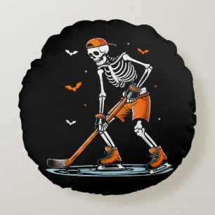 Skeleton Ice Hockey Halloween Boys Funny Halloween Round Cushion