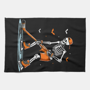 Skeleton Ice Hockey Halloween Boys Funny Halloween Tea Towel