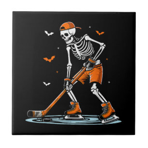 Skeleton Ice Hockey Halloween Boys Funny Halloween Tile