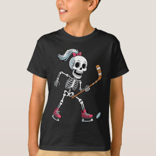 Skeleton Ice Hockey Halloween Costume Funny Women T-Shirt