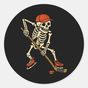 Skeleton Ice Hockey Halloween Costume Spooky Sport Classic Round Sticker
