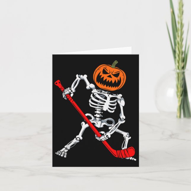 Skeleton Ice Hockey Halloween Pumpkin Hockey Mens  Card (Front)