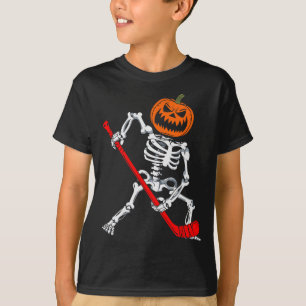 Skeleton Ice Hockey Halloween Pumpkin Hockey Mens  T-Shirt