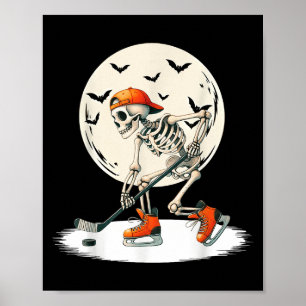 Skeleton Ice Hockey Moon Halloween Men Boys Kids Poster