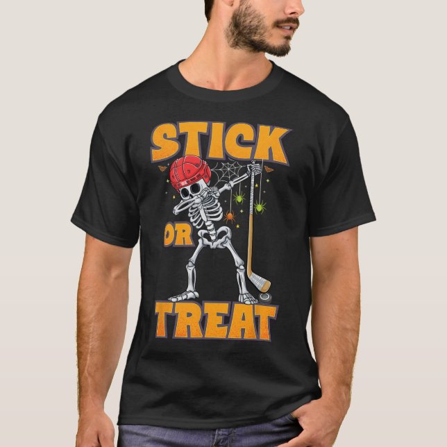 Skeleton Ice Hockey Player Halloween Costume Boys  T-Shirt (Front)