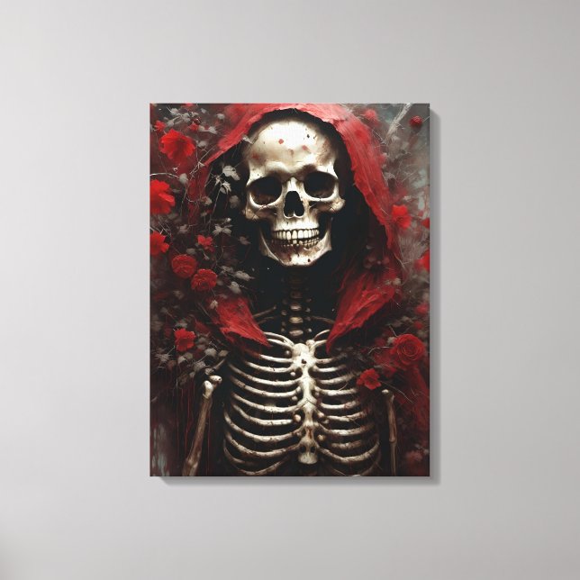 Skeleton in a Red Cape with Flowers Canvas Print (Front)