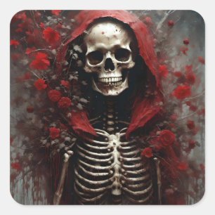 Skeleton in a Red Cape with Flowers Square Sticker
