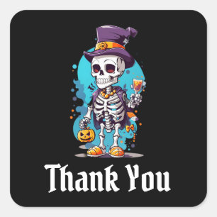 Skeleton in a Top Hat Halloween Thank You Square Sticker