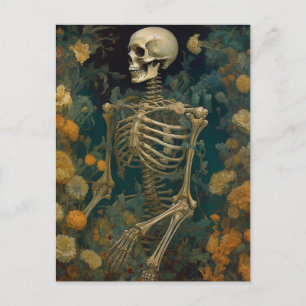 Skeleton in a Yellow Flower Garden Postcard