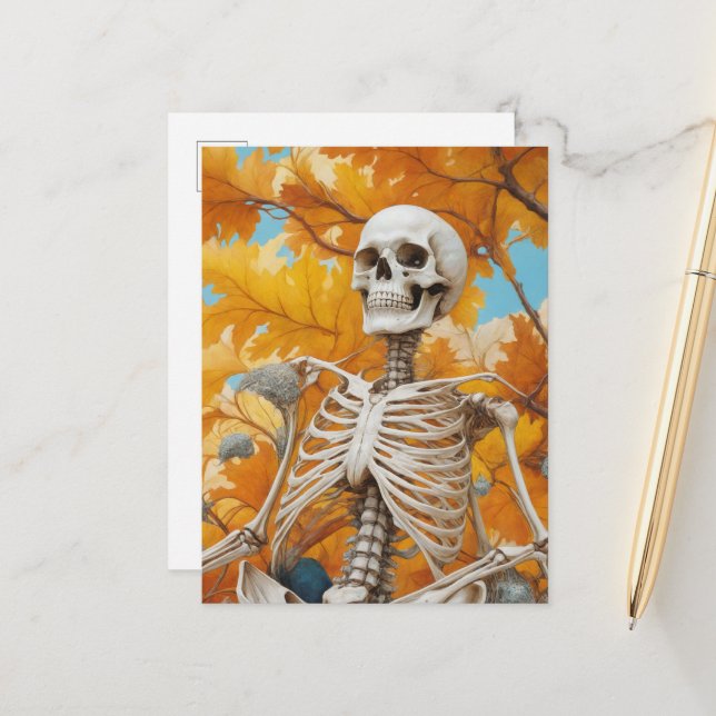 Skeleton in Autumn Postcard (Front/Back In Situ)