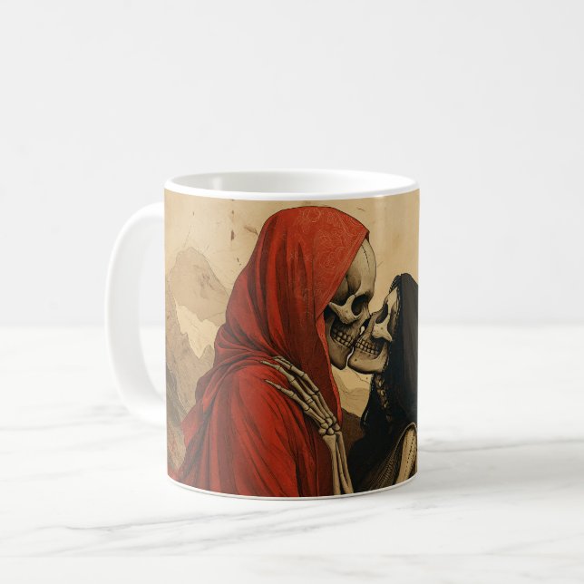Skeleton in Love - Vintage dark Art Coffee Mug (Front Left)