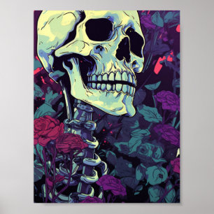 Skeleton in Purple Flowers Poster