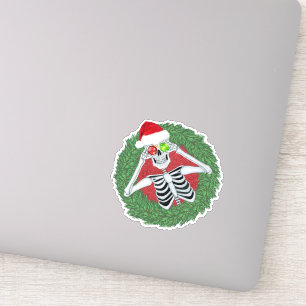 Skeleton in Santa Hat Christmas Balls Green Wreath
