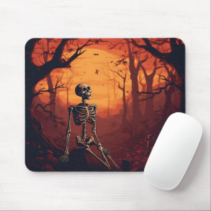 Skeleton In Spooky Forest Halloween Tree Mouse Mat