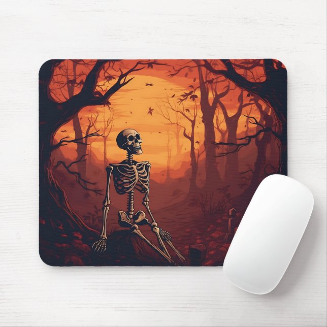 Skeleton In Spooky Forest Halloween Tree Mouse Mat (With Mouse)