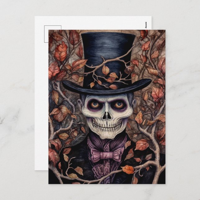 Skeleton in Style Halloween Postcard (Front/Back)
