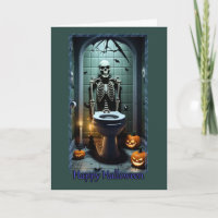 Skeleton in the Bathroom Humour Halloween Card