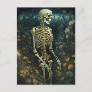 Skeleton in the Flowers At Night Postcard