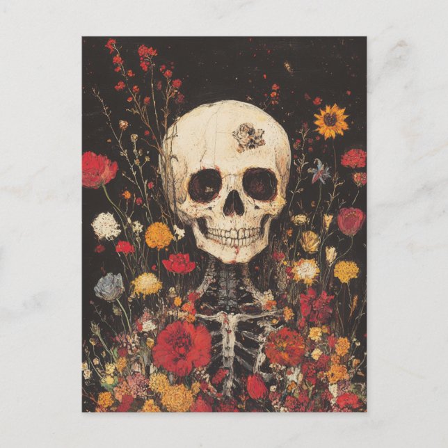 Skeleton in the Flowers Postcard (Front)