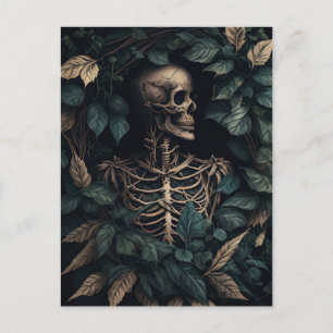 Skeleton in the green leaves postcard