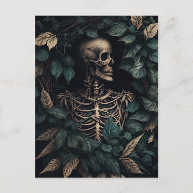 Skeleton in the green leaves postcard (Front)