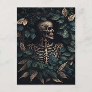 Skeleton in the woods postcard