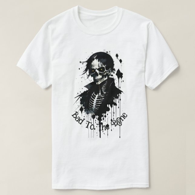 Skeleton Ink Splatter" Bad To The Bone "T-Shirt T-Shirt (Design Front)