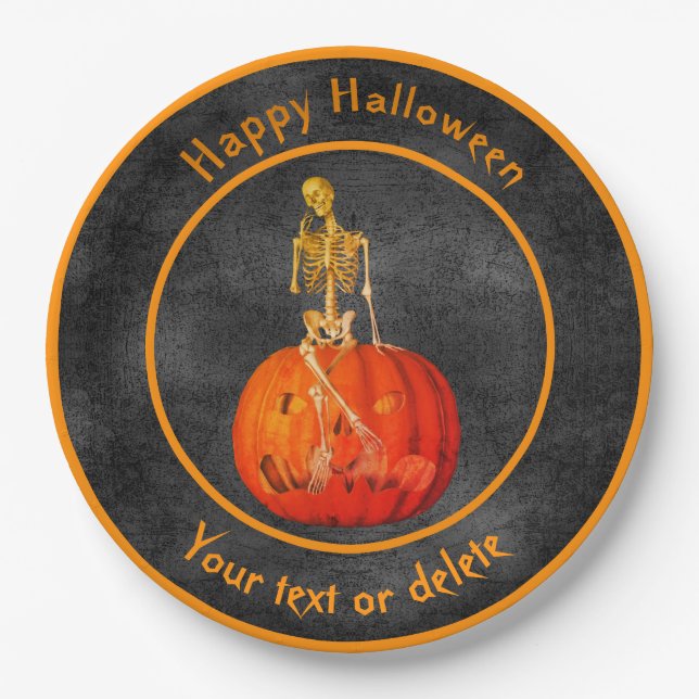 Skeleton Jack- O'-Lantern Personalised Halloween Paper Plate (Front)
