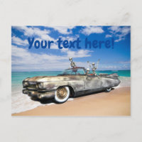Skeleton Joyride Old Car On Beach Funny