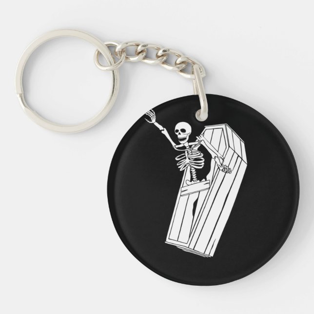 Skeleton Jumping out of Casket on a  Key Ring (Front)