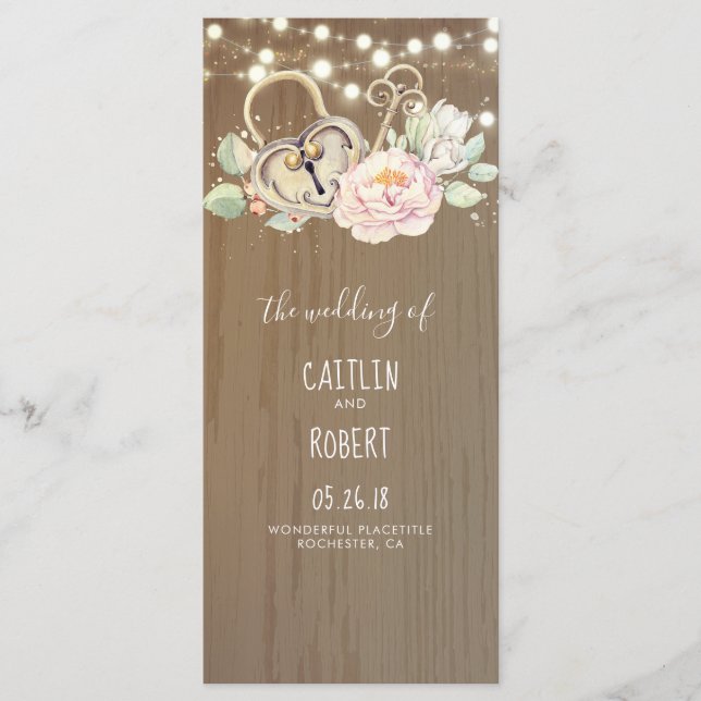 Skeleton Key and Lock Vintage Wedding Programs Programme (Front)