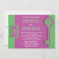 Skeleton Key and Lock Wedding Invitation