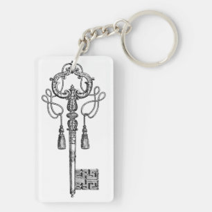 Skeleton key antique black and white elegant key ring