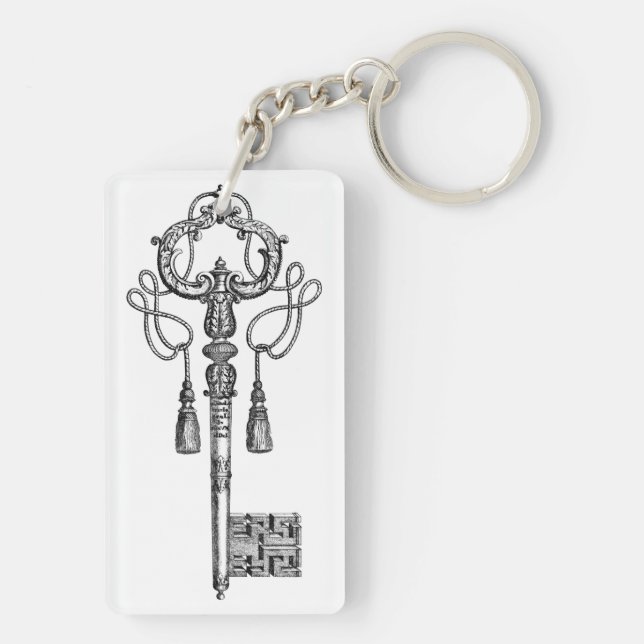 Skeleton key antique black and white elegant  key ring (Back)