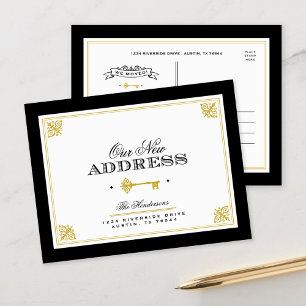 Skeleton Key   Black and Gold New Address Announcement Postcard