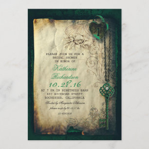 skeleton key heart lock bridal shower invites