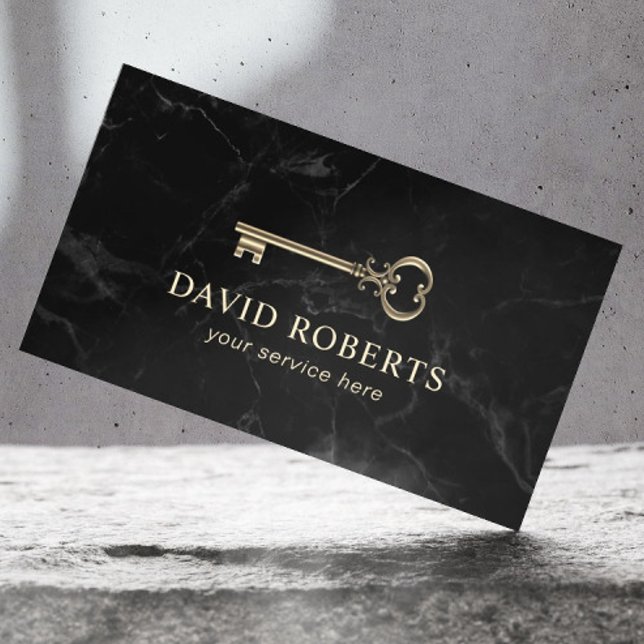Skeleton Key Real Estate Realtor Marble Business Card (Creator Uploaded)