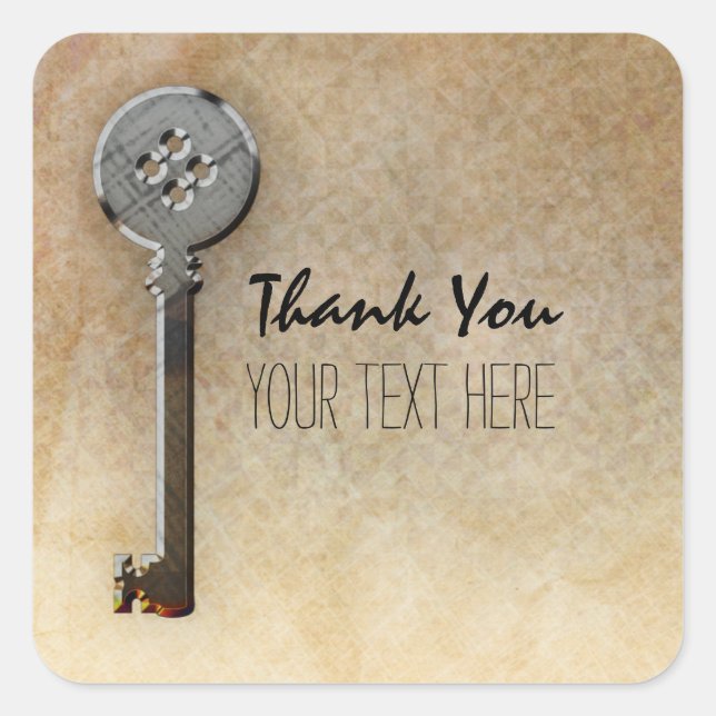 Skeleton Key Vintage Looking Favour Square Sticker (Front)