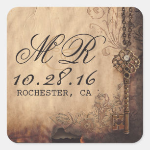 skeleton key vintage wedding stickers