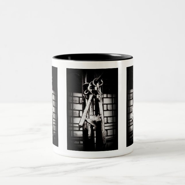 Skeleton Keys and Brick Wall Two-Tone Coffee Mug (Center)