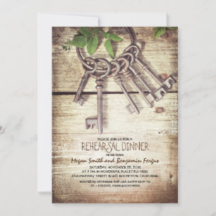 Skeleton Keys Rustic Rehearsal Dinner Invitations