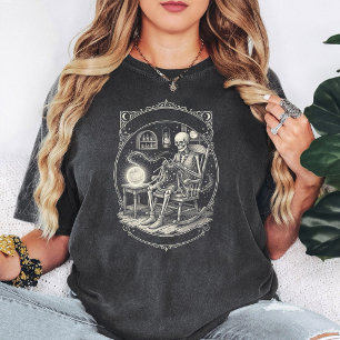 Skeleton Knitting Celestial Yarn Gothic Moon Decor T-Shirt