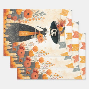 Skeleton Lady La Catrina Day of the Dead Wrapping Paper Sheet