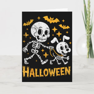 Skeleton Leads Dog Funny Skull Pet For Halloween C Card