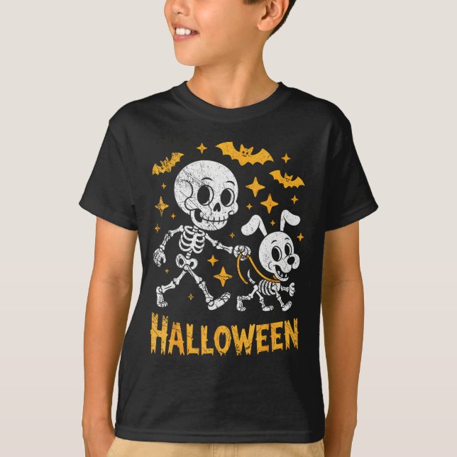Skeleton Leads Dog Funny Skull Pet For Halloween C T-Shirt (Front)